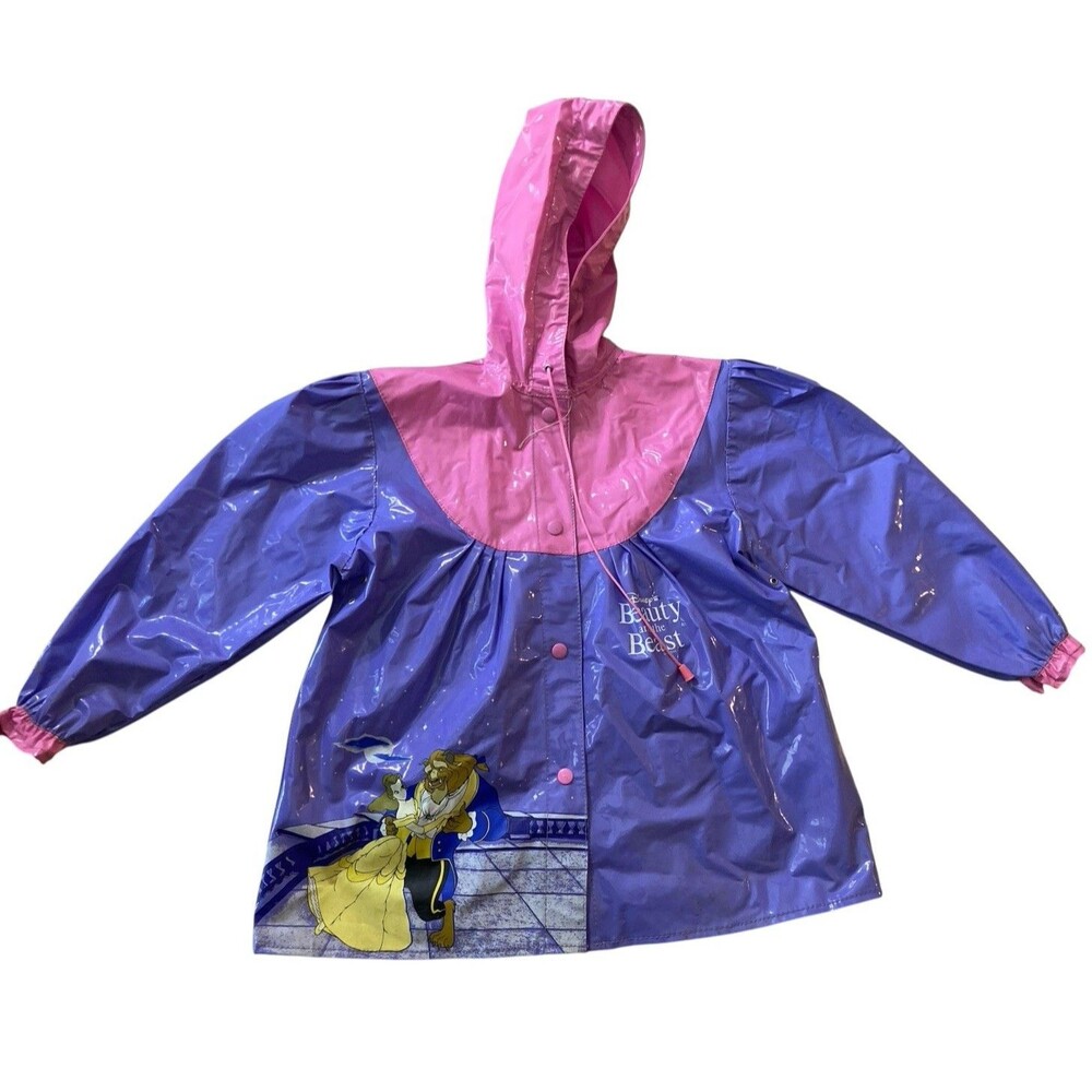 Vintage 90s Disney Beauty & Beast‎ Girls Raincoat Hooded PVC Size S